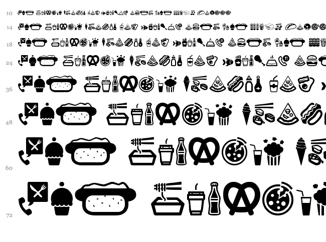Fast Food Icons font waterfall